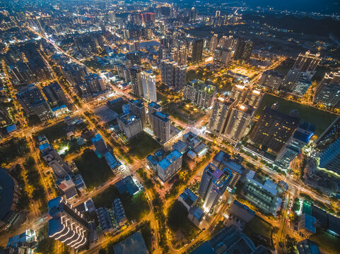 Aerial View of Zhubei City - City, Building, Real estate concept image. Birds eye view use the drone, shot in Zhubei City, Hsinchu, Taiwan.
