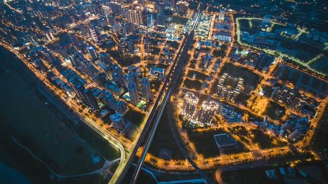Aerial View of Zhubei City - City, Building, Real estate concept image. Birds eye view use the drone, shot in Zhubei City, Hsinchu, Taiwan.