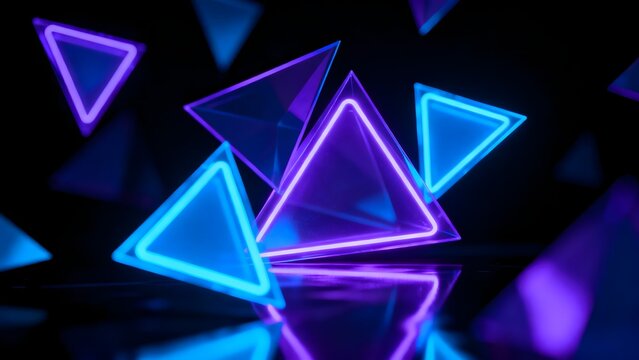 Neon glowing triangles on dark background