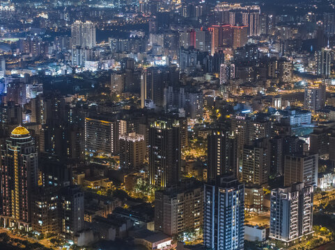 Aerial View of Zhubei City - City, Building, Real estate concept image. Birds eye view use the drone, shot in Zhubei City, Hsinchu, Taiwan.