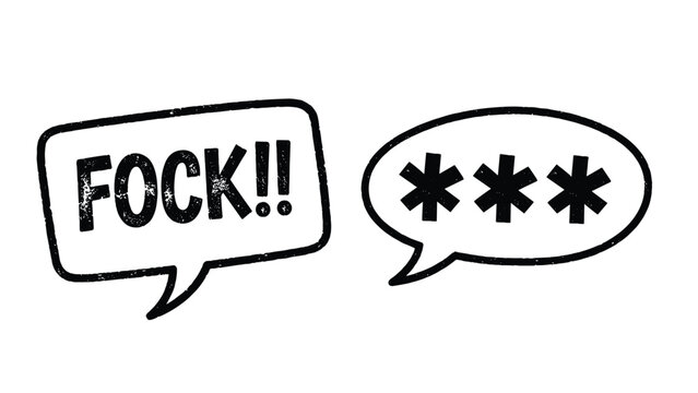 Pair of comic style speech bubbles containing the word fock and asterisks to represent frustration or swearing in a lighthearted way.