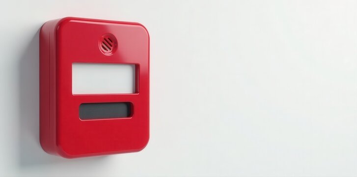 Modern fire alarm device against pure white backdrop, control panel, LED indicator, sounder