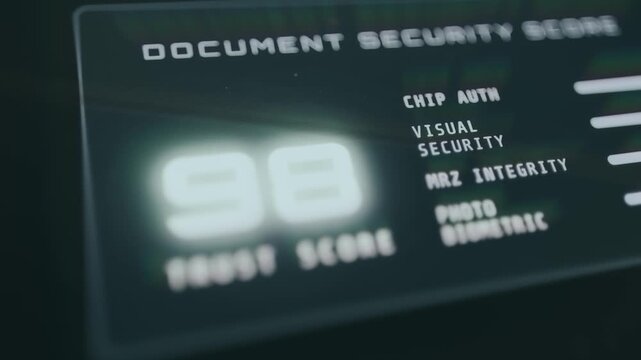Digital analysis interface for a document security features, Total Score of 98