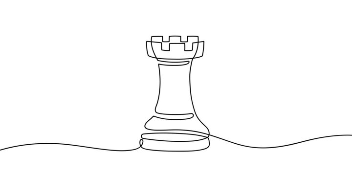 Continuous line drawing of chess piece. Chess rook figure. Minimalist black linear sketch isolated on white background. Hand drawn vector illustration.