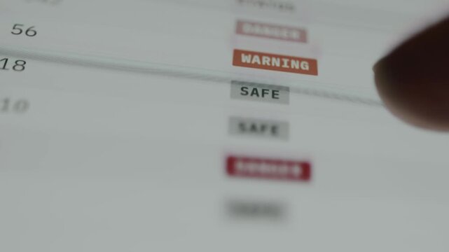STATUS levels from a system interface Danger, Warning, Safe