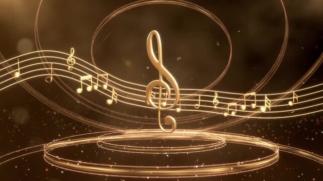 Golden notes played on the five-line staff with a dynamic background that loops 