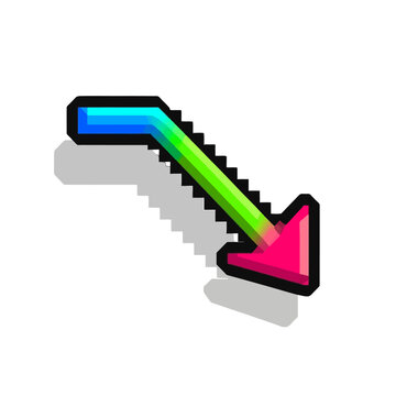 Digital downward arrow icon with pixelated design representing decline or decrease in data or value