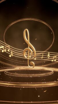 Golden notes played on the five-line staff with a dynamic background that loops 