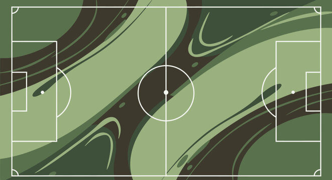 Flat vector background for world cup football poster, abstract football field shapes, dynamic lines, global sports theme, green and brown color palette, minimal modern style, no text, high-quality vec