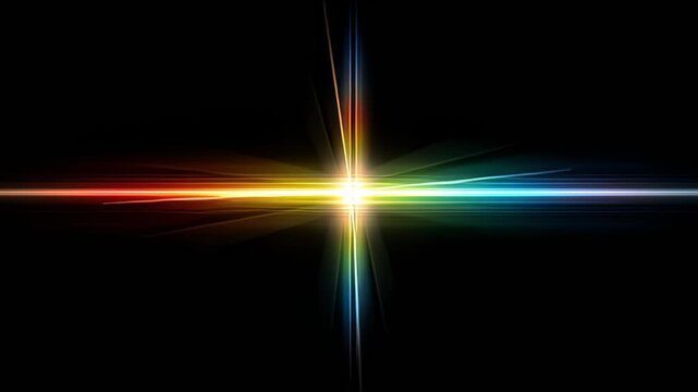 Light rays create colorful patterns from a dark background during a simple display in a quiet room