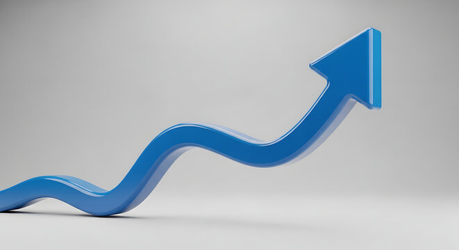 Blue rising growth arrow representing positive trends with business increase improvement strategy achievement development performance marketing investment abstract positive