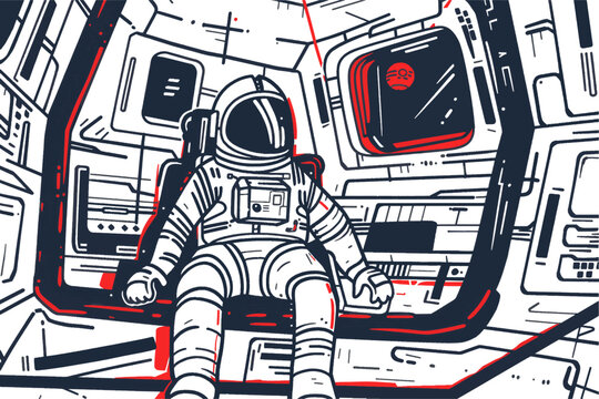 Astronaut inside a spaceship cockpit, ready for a mission to explore the vast unknown of space