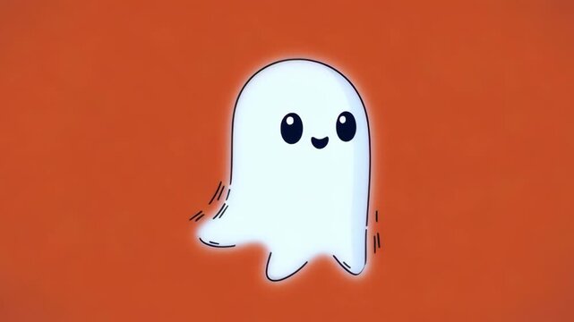 Static shot of animated ghost character bobbing and floating against orange studio background