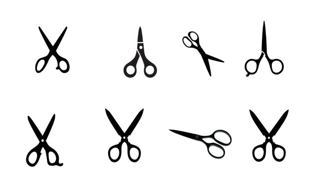 Scissors collection silhouette set with cutting tools salon barber sewing vector isolated transparent background