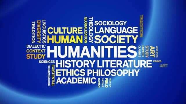 Humanities animated word cloud-text design animation tag kinetic typography seamless loop.