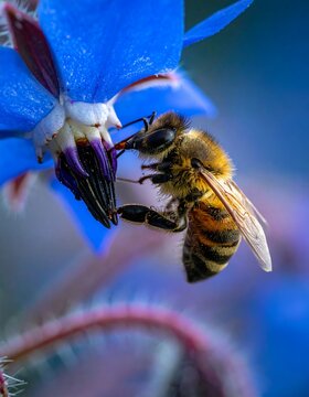 A bee on a blue flower