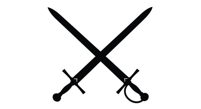 crossed swords silhouette black blades with ornate hilts on a white background high quality professional detailed modern elegant stylish clean crisp