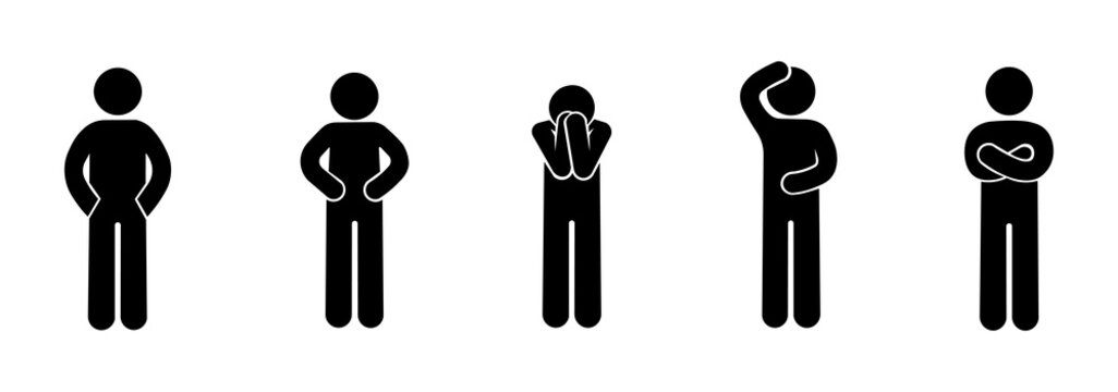 Sad man icon set, stick man illustration in depression, sadness, isolated stick man silhouette