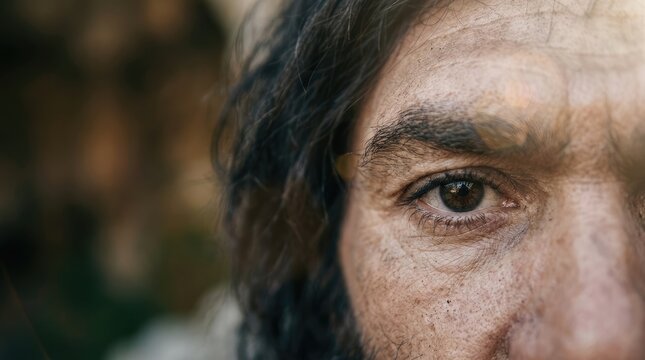 Extreme close-up of a person's eye, highlighting wrinkles and details