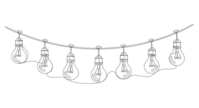 Line art string of edison bulbs illuminated for celebration or decoration