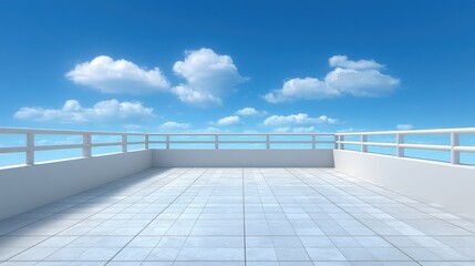Obraz premium Bright and Open Rooftop Space with Clear Blue Sky and Soft Clouds, Ideal for Relaxation and Outdoor Activities
