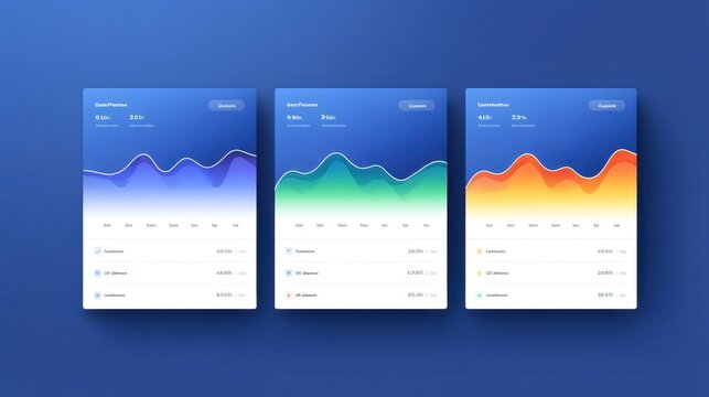 Modern Data Visualization Dashboard with Colorful Graphs and Charts for Business Analysis on Clean Blue Background