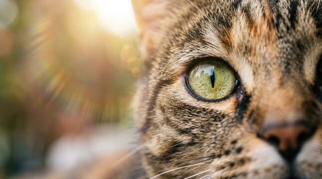 Close-up of a cat's eye with sunlight flare