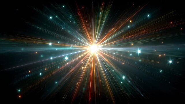 A bright  hyperspeed jump to another universe with speeding light trails. Streams of  light rays, flight through hyperspeed space tunnel.