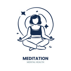 Obraz premium Meditation, yoga, calm, wellness, person, woman, healthy, relax, relaxation, peaceful, harmony. Vector Illustration