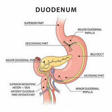 Duodenum anatomy medical diagram illustration.