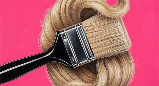 A paintbrush is used to apply hair dye to blonde hair