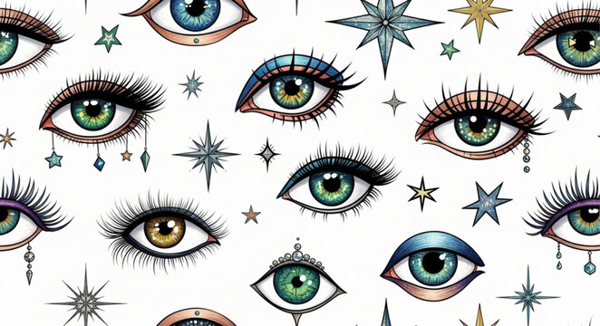 Mystical Eyes and Stars Pattern.