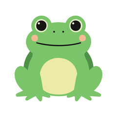 Fototapeta premium Cartoon style illustration of a cheerful green frog sitting and smiling on a white background