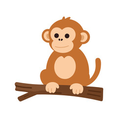 Fototapeta premium Cute monkey resting on a branch in cartoon style illustration with simple shapes