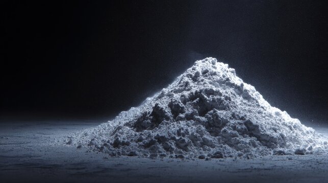 Close-up view of a powdery grey substance, textured and subtly illuminated, hinting at its illicit nature The image evokes a sense of danger and hidden consequences , dust, forbidden, grim