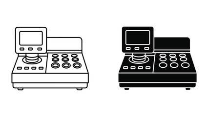 Vector illustration of two arcade game machines in black and white on a white background © Shahriyar Rasel