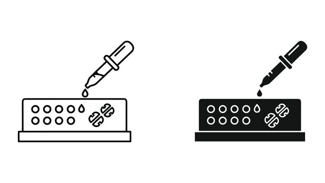 Vector illustration of laboratory equipment with pipette and microtiter plate for scientific research and medical testing purposes in a lab setting