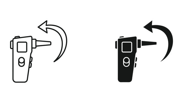 Breathalyzer device with arrows indicating rotation on white background