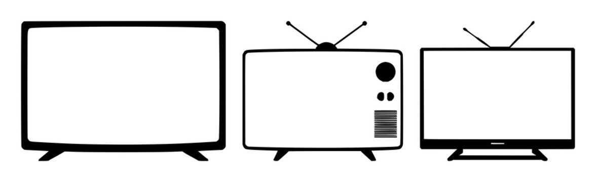Television set with black silhouette against white background featuring electronics, home entertainment, classic TV with devices and media