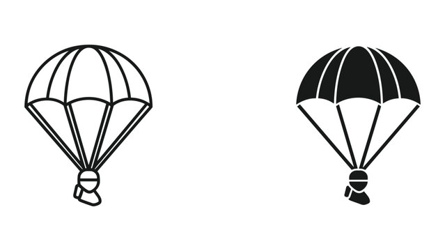 Vector illustrations of parachuters in line and solid styles for design use isolated on white background