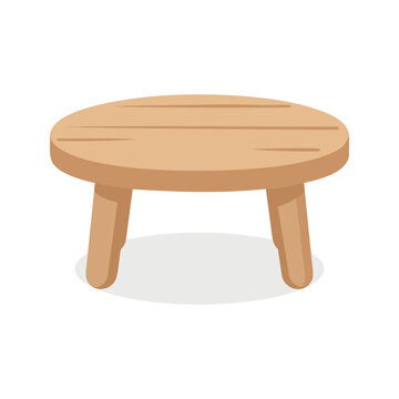 Simple wooden stool with round top in cartoon style