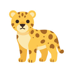 Fototapeta premium Cartoon illustration of a cute jaguar cub with brown spots standing on a white background
