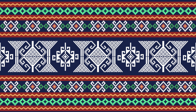 Seamless geometric ethnic ornament vector illustration with traditional tribal aztec style pattern for vintage fashion textile and folk decor wallpaper design