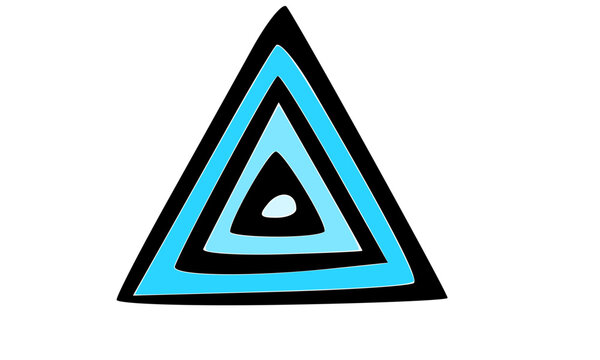 Stylized concentric triangle icon with cyan blue layers and bold black outline, hand-drawn geometric pyramid symbol with eye center for mystical or tribal logo design