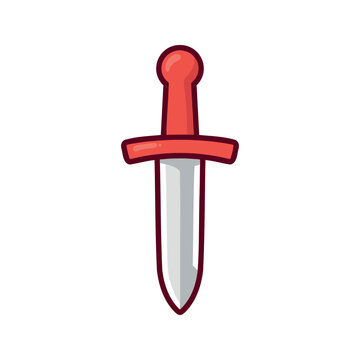 Illustration of a small cartoon sword with red handle and silver blade on a white backdrop