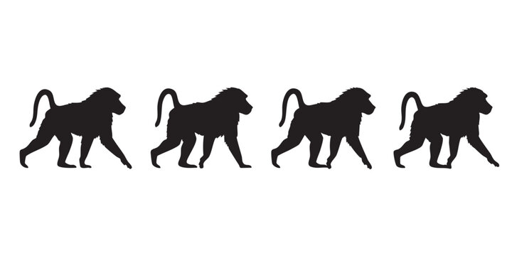 Walking Baboon and Primate Silhouette Illustrations