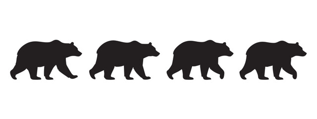 Fototapeta premium Grizzly and Black Bear Walking Silhouette Set