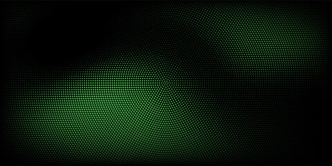 Obraz premium Halftone texture with green dots on a black background. Minimalism, vector. Background for posters, sites, business cards, postcards, interior design