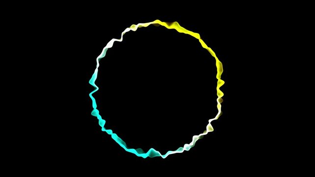 Abstract glowing circular sound wave equalizer with neon light effect on black background, 4k animated video