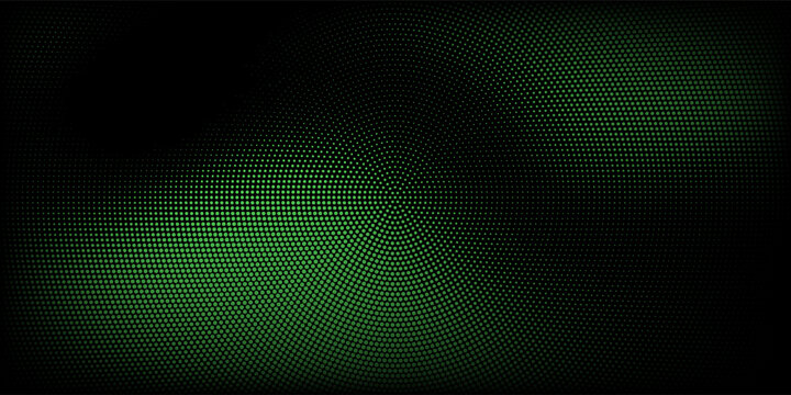 Halftone texture with green dots on a black background. Minimalism, vector. Background for posters, sites, business cards, postcards, interior design